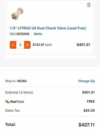 Watts Lead Free Dual Check Valve 1/2 in Brass 175 PSI for Water LF7RU2-2