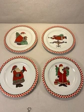 Sakura Debbie Mumm Set of 4 Santa's Spirit Christmas Holiday 8" Dessert Plates