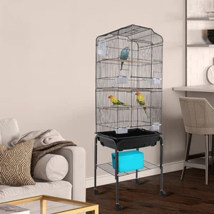Cage d'oiseaux noirs avec roues, Cage reproducteur pour perroquets, Grande cage d'oiseau
