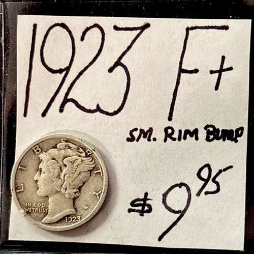 1923 Mercury Silver DIme (F+) Fine Condition! “small rim bump” ENN Coins