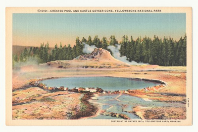 #ad 1935 Yellowstone Crested Pool Castle Geyser Cone Curt Teich Linen Postcard $4.99