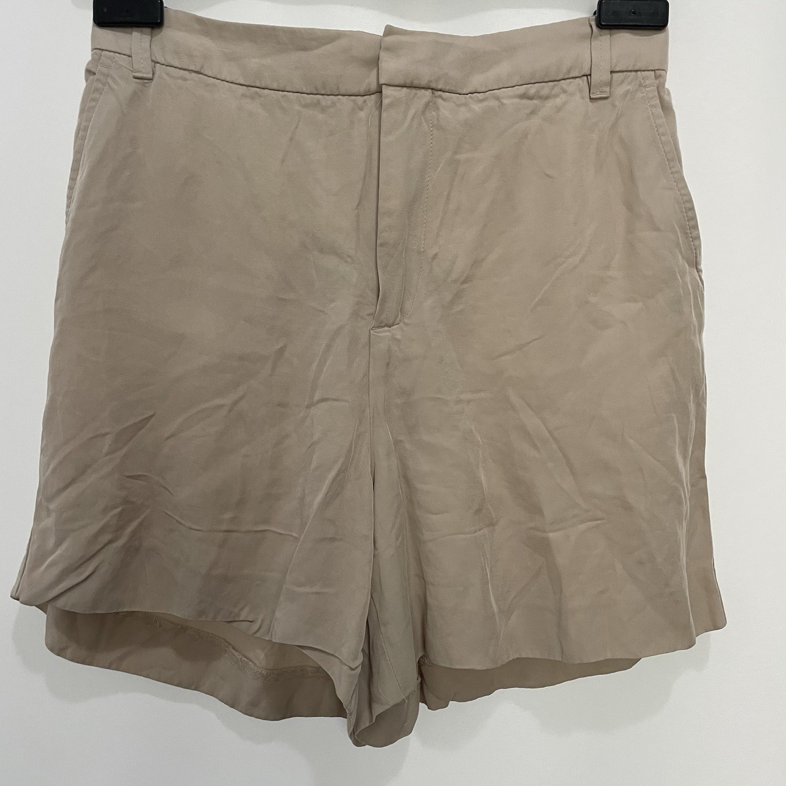 Zara Chino Shorts Beige Lyocell Flat Front With Pockets Size M