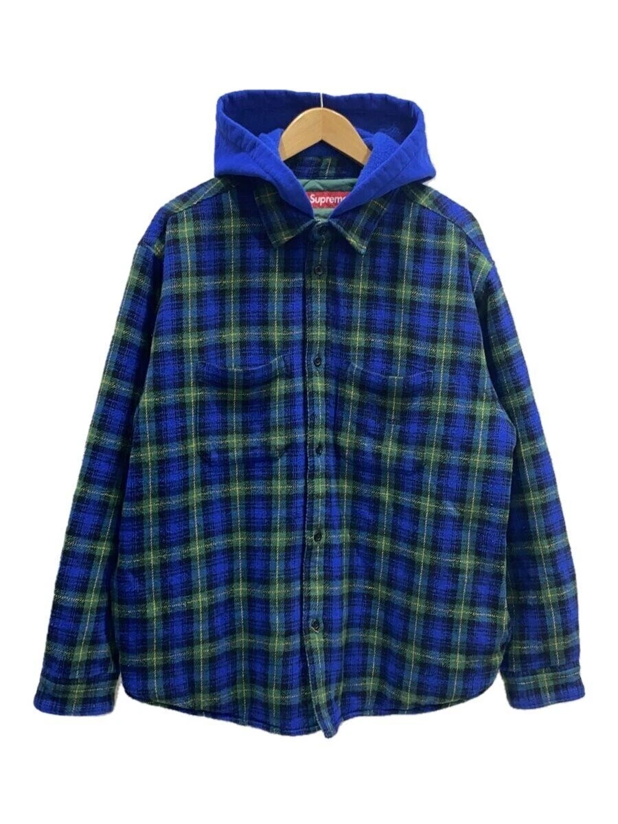 Giacca Supreme L Cotone BLU Modello All Over Camicia con cappuccio in flanella tartan usata