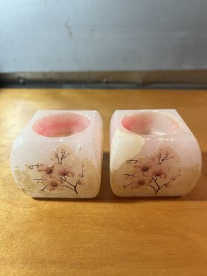 Classic Genuine Albaster Candles Holders Mini, Hand-carved, Made In Italy, Pink