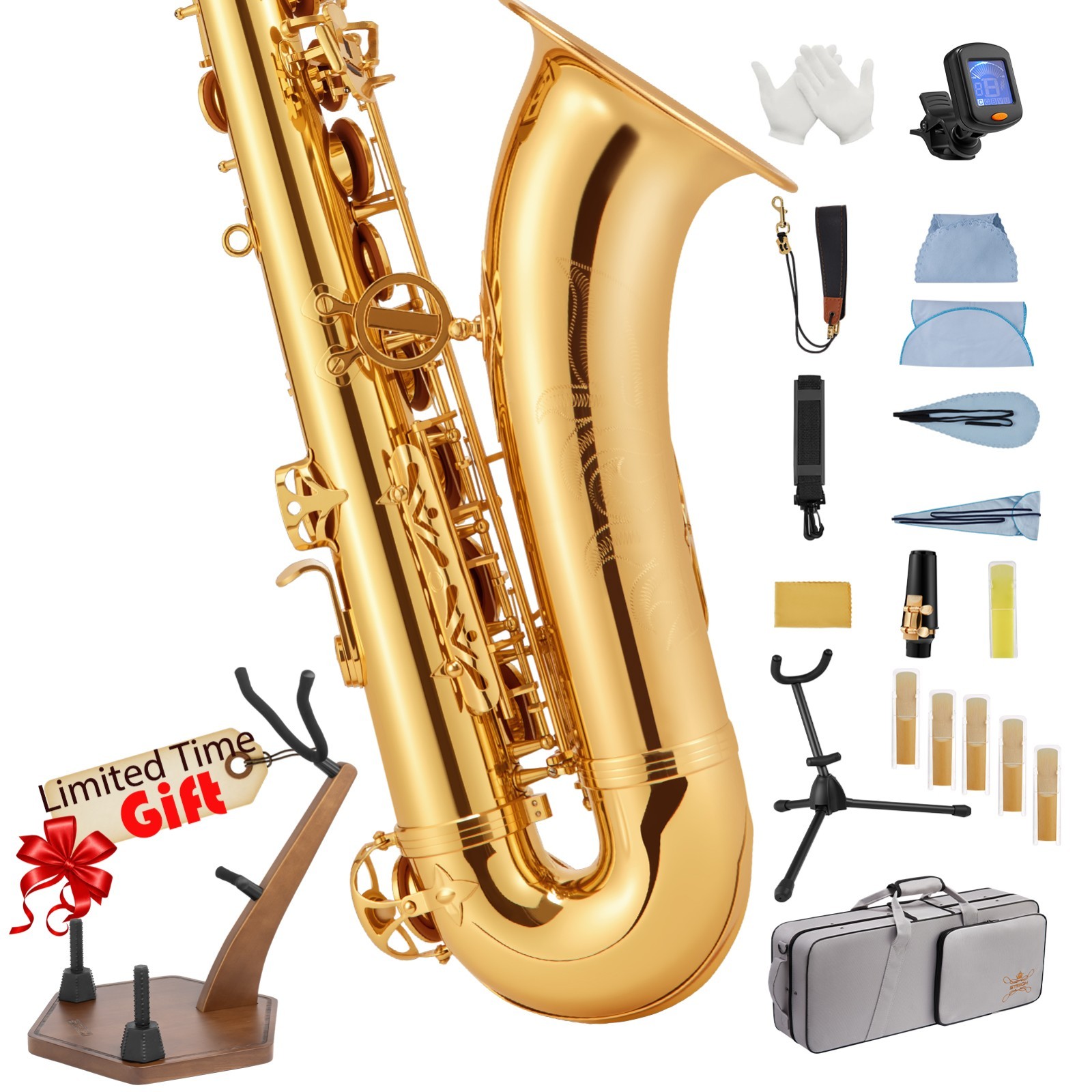🎷 STRICH Bb Flat Tenor Saxophone W/ Stand for Student Beginner Brass Tenor Sax