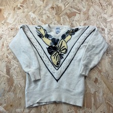 Vintage L B Sport Floral Angora Wool Blend V Neck Jumper Super Soft Small