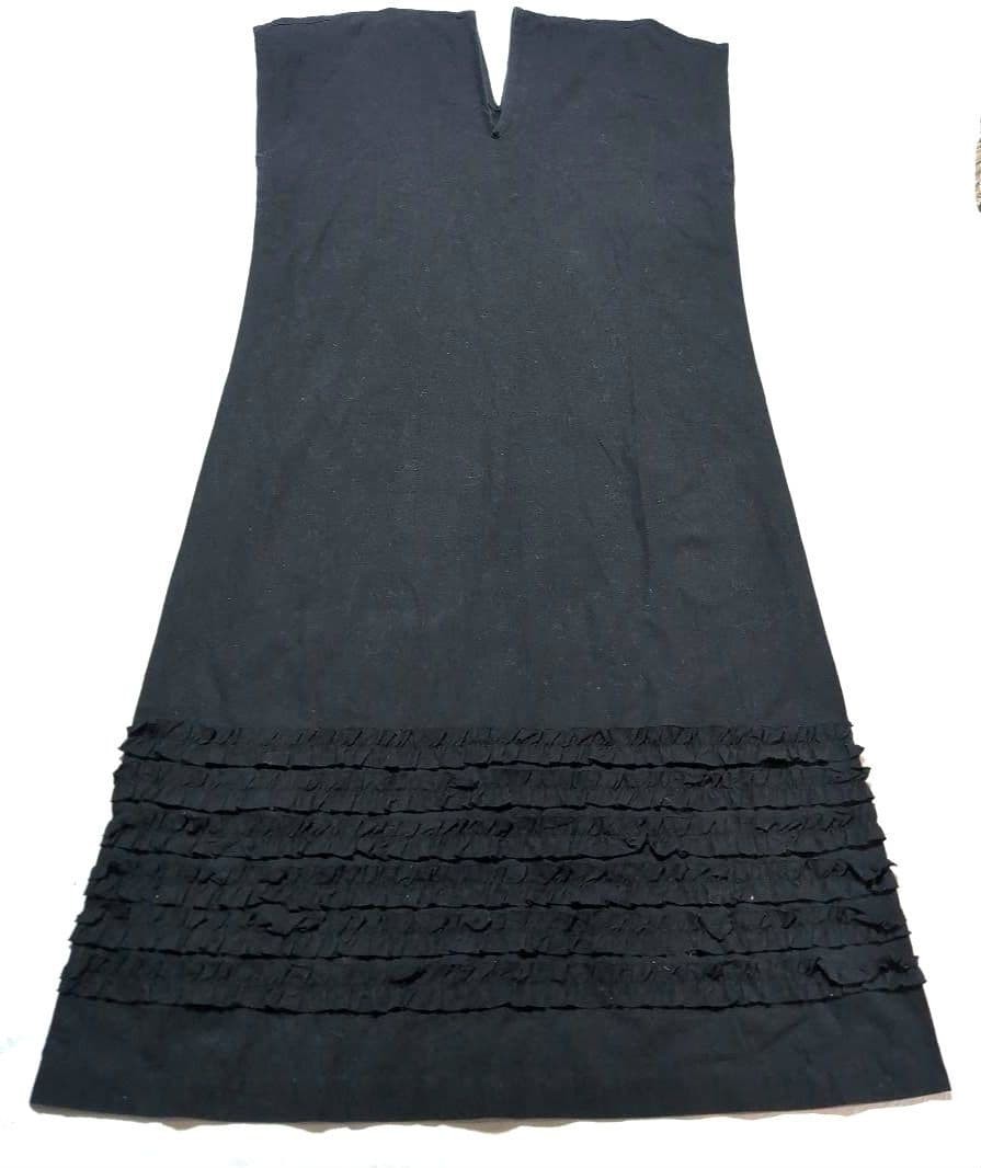 Used Tricot Comme Des Garcons Black Frill V-Neck Dress Good