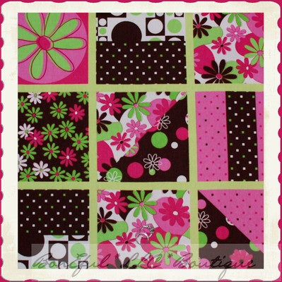 BonEful Fabric FQ Cotton DECOR Block VTG Pink White Flower Dot Leaf Green Brown