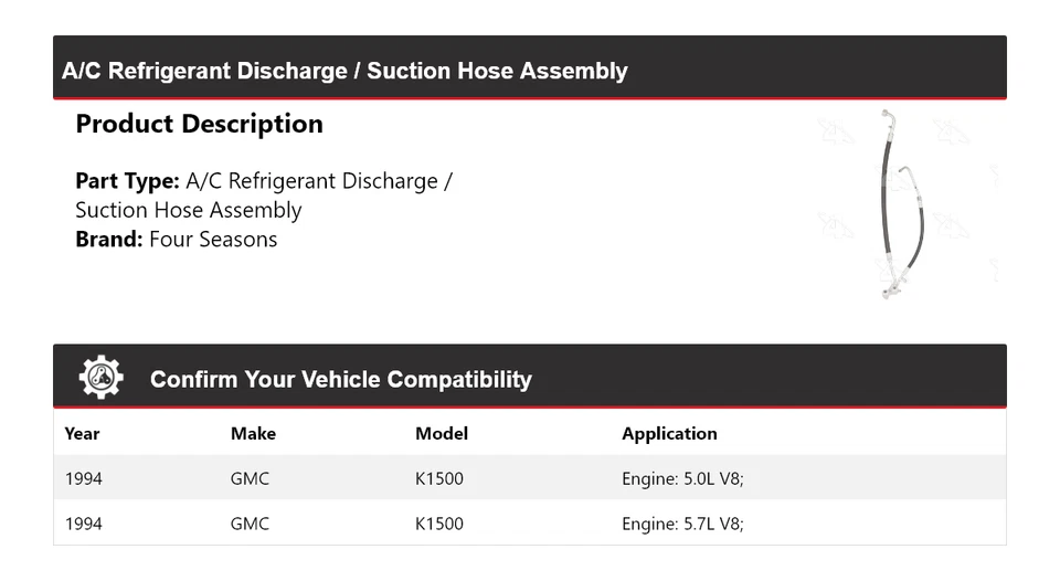 Conjunto de manguera de succión/descarga de refrigerante aire acondicionado GMC K1500 1994 4 estaciones Foto 2 de 4