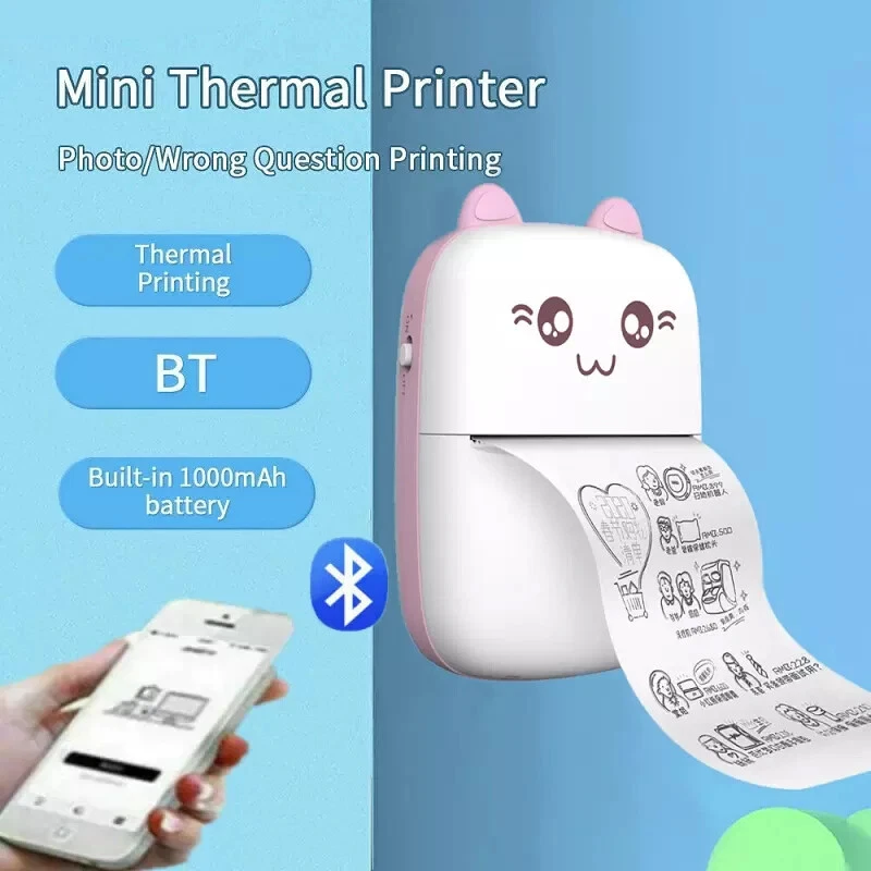 Portable Mini Bluetooth Thermal Printer with 6 Photo Rolls Wireless Pocket-Sized