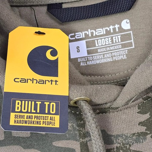 Carhartt CAMO Hoodie Mens SMALL GREEN OUTDOOR WORK WEAR Sweatshirt Loose Fit NWT - Imagen 3 de 11