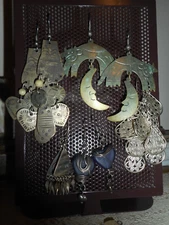 6 Pc Lot Dangle Earrings Cow Jumps over the Moon alpaca Silver, Sea Glass Hearts