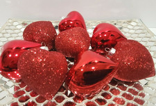 Valentines Glitter Shiny Red Hearts 2.5" Ornaments Decorations Decor 8pc