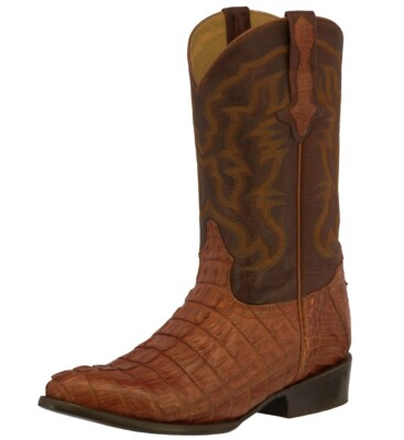 Mens Cowboy Boots J Toe Cognac Rodeo Wear Crocodile Skin Botas Size 7.5, 8