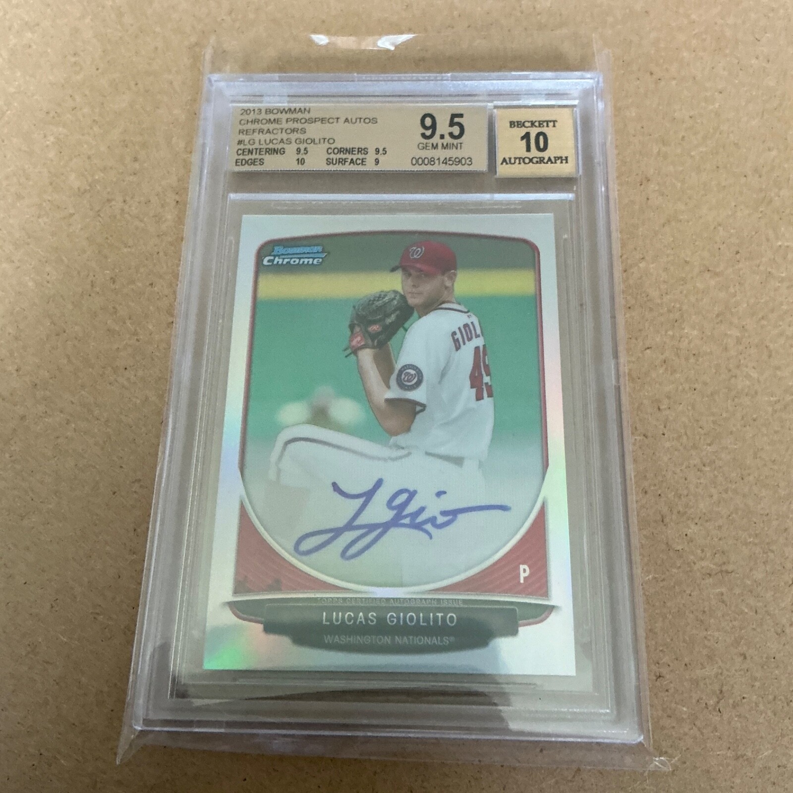 2013 Bowman Chrome Lucas Giolito Auto Refractor #112/500 BGS 9.5