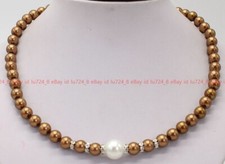 Fashion Jewelry 8mm Brown 12mm White Shell Pearl Round Beads Necklace 14-32"