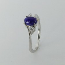 Size 9 - Oval BLUE LAPIS LAZULI Ring with CZ - 925 STERLING SILVER RHODIUM 15