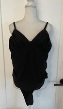 Women’s NWT Shinestar Black Mesh Side Ruched Bodysuit Size XL