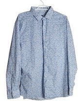 Bar III Men Shirt XL 17 35 Blue White Floral Pattern Long Sleeve Button Up 20487