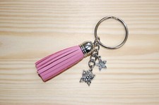 Schlüsselanhänger Taschenanhänger Quaste Kunstleder Rosa Blume und Schmetterling