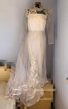 Vestito Da Sposa Vintage Anni 80 In Viscosa Pizzo E Tulle Taglia M