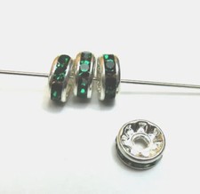 6 Pcs 8MM EMERALD GREEN SILVER RONDELLES SWAROVSKI CRYSTAL BEADS