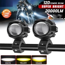 Pair LED Spot Work Light Fog Driving Headlight Hi/Lo Yellow White Motorcycle ATV