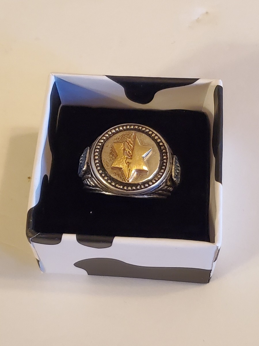 Mens Star Of David Ring Stirling Silver With 10k Gold Size