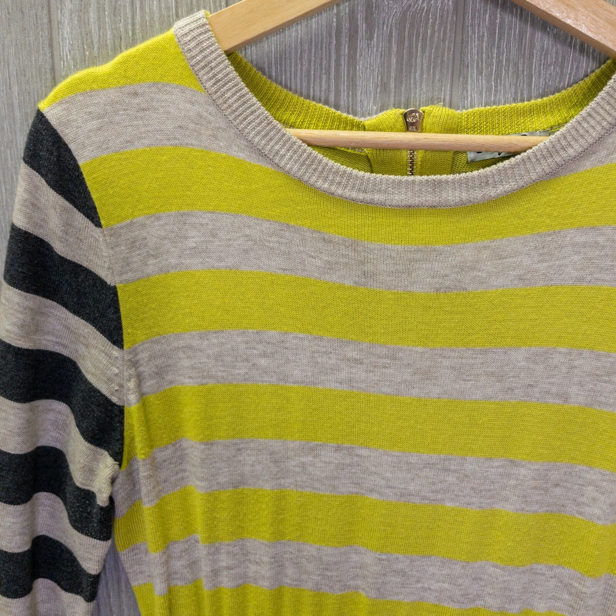 ELIZA J Green Grey Stripe Knit Fit Flare Sweater Dress Long Sleeve