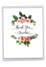 1 Big Funny Teacher Thank You Greeting Card - Elegant Flowers J4175ATTG