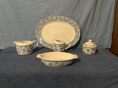 Pfaltzgraff Blue Isle Steinzeug Blau & Grün Blätter Set 5-teiliges Muster aus dem Ruhestand