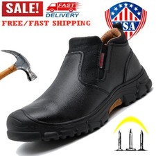 Mens Waterproof Leather Shoes Composite Toe Work Boots Non Slip Safety Shoes US