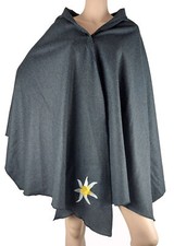 Damen Trachten Stola Trachtentuch Poncho Umhang Edelweissstickerei dunkelgrau