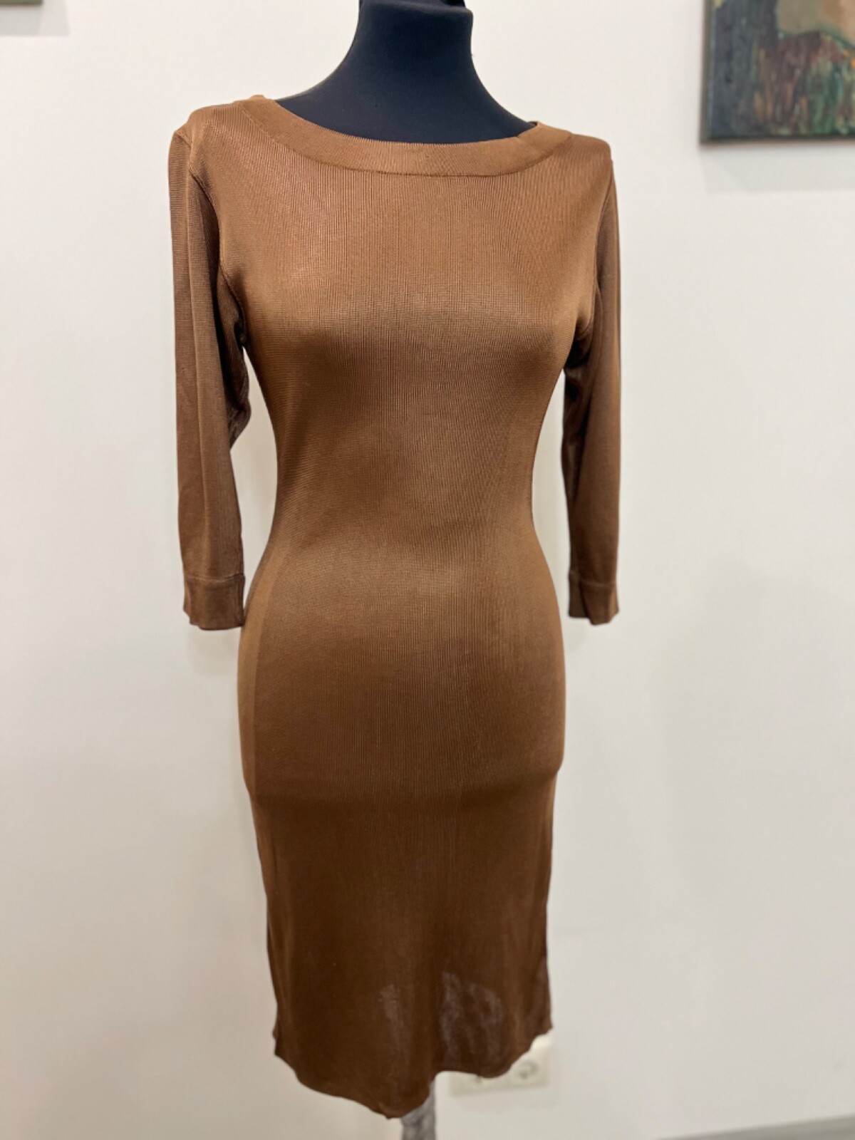 VINTAGE AZZEDINE ALAÏA Paris Brown Knit Bodycon Dress Buttons Back RARE image 7
