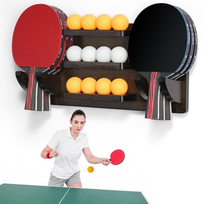 Ping Pong Paddle Holder Wall Mounted Table Tennis Racket Display for 6 Paddles a