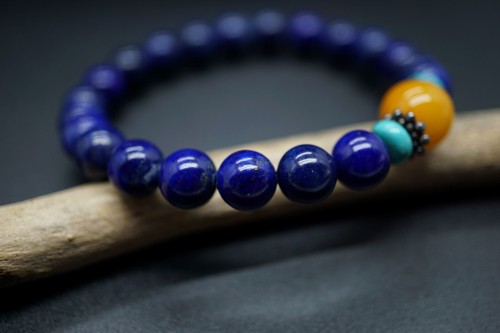 Genuine Lapis Lazuli Lazuli Beaded Bracelet Round Lapis Bracelet High Quality - Picture 4 of 10