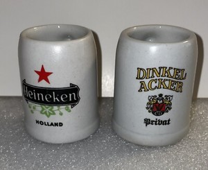 1 Heineken & 1 Dinkel Acker Beer Stein/Mug Shot Glasses with Handles