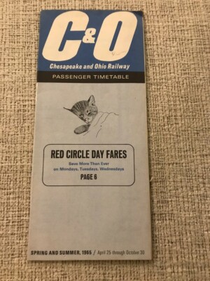 25. April 1965 C&O Eisenbahn Eisenbahn Öffentlicher Fahrplan. Red Circle Day Fares. Gebraucht