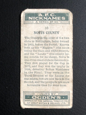 Ogdens Tobacco - A.F.C. Nicknames Football Card - No33 Notts County