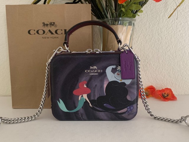 Coach Cc375 Disney X Coach Box Crossbody W Ursula Motif Leather Royal Purple For Sale Online Ebay