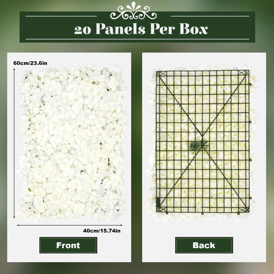 20 Piezas Seda Artificial Hortensia Flor Paneles de Pared Boda Telones de Fondo Alfombrillas Blanco Foto 2 de 4