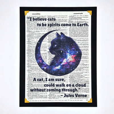 Cat Spiritual Jules Verne Quote Dictionary Page Art Print 8.5x11 Book Decor