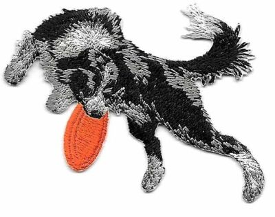 2 1/2'' x 3 3/8'' Border Collie Dog Breed Catching Orange Frisbee Patch