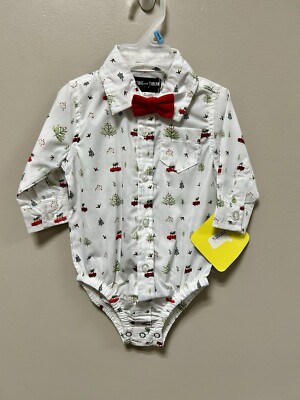 Buttons & Thread Sz 3-6 Months Red & White Christmas Bodysuit Bow Tie & Cars NWT