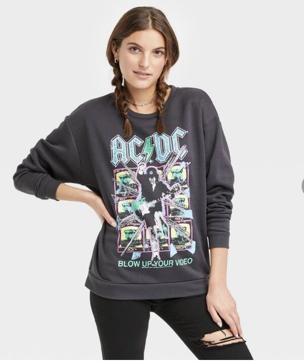 AC/DC Women “Blow Up Your Video” Crewneck Graphic Sweatshirt Sweater ...