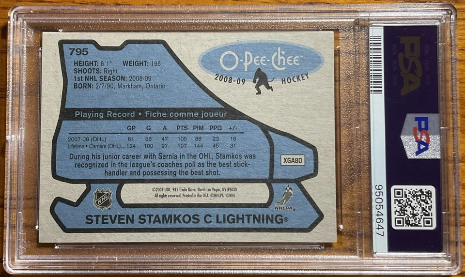 2008-09 O-Pee-Chee OPC 1979-80 Retro Rookie RC Steven Stamkos #795 PSA 9 Mint - Image 2 of 2