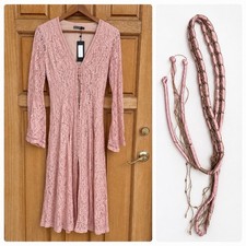 Nasty Gal Pink Lace Fit & Flare Bohemian Romantic Maxi Dress Belt W/tag6