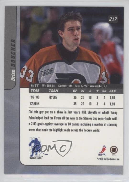 2000-01 ITG Be A Player Signature Series Brian Boucher #217 - Image 2 of 2