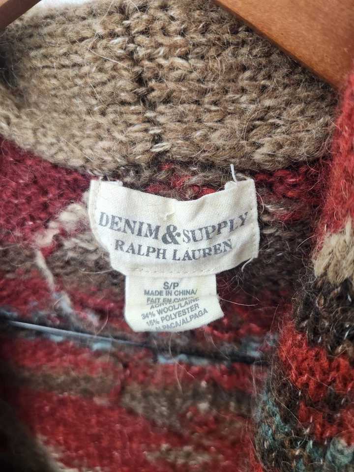 Ralph Lauren Denim Supply SM Suéter Cárdigan Suroeste Azteca Flecos Rojo De Colección Foto 2 de 4