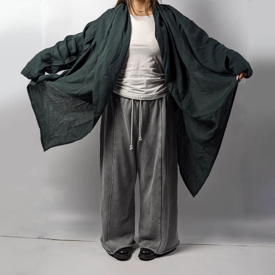 Issey Miyake винтажный ассиметричный негабаритный расклешенный зеленый шерсти туника пальто куртка S-M - Изображение 3 из 4